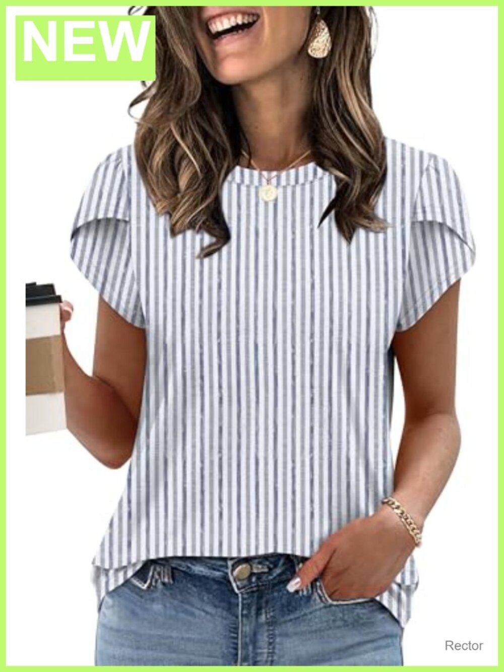 Womens Petal Sleeve Blouse Crew Neck Flowy Summer Business Casual Top